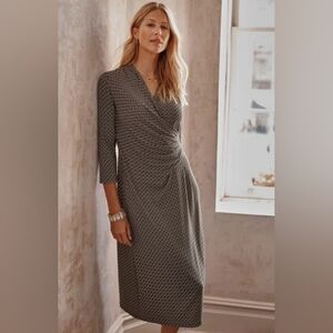 NEW J Jill Wearever Side Pleated Faux Wrap Dress Black Geometric Size L Tall